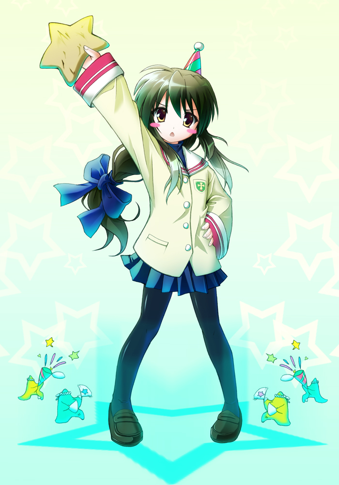 hinasaki you, ibuki fuuko, clannad, 00s, 1girl, blush, blush stickers, female focus, pantyhose, school uniform, serafuku, solo, starfish