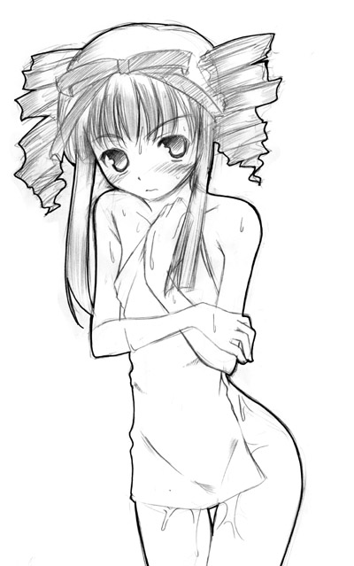 bianca (rune factory), bianca elarco viviage, rune factory, rune factory 1, 1girl, drill hair, female focus, greyscale, monochrome, solo, towel