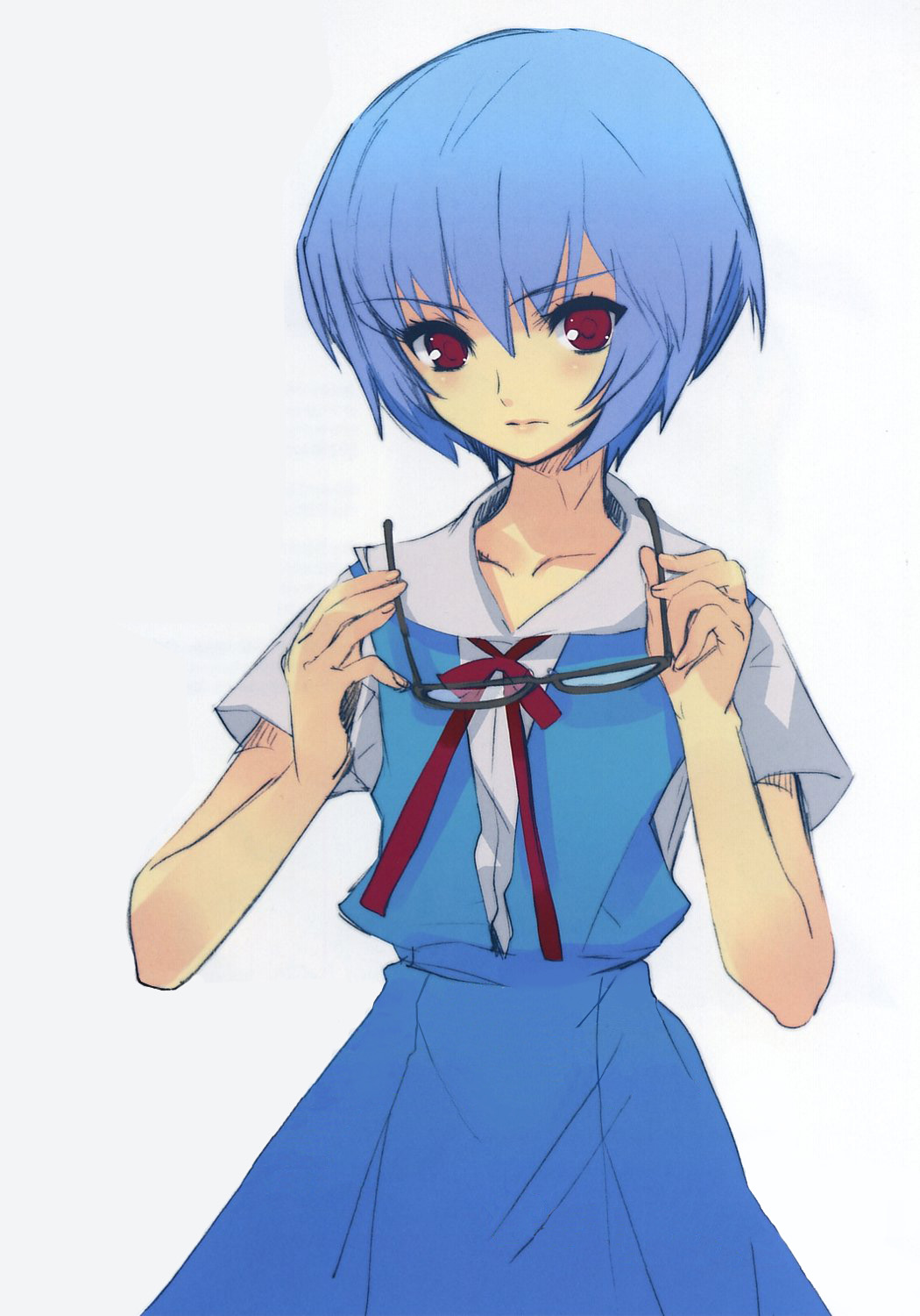 ito noizi, ayanami rei, neon genesis evangelion, highres, scan, glasses, school uniform, serafuku, solo