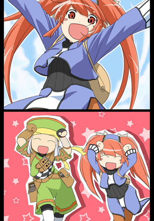 zanshi, mint (dewprism), rue, rue (dewprism), dewprism, popotan, 1boy, 1girl, caramelldansen, pantyhose, parody