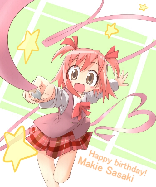sasaki makie, mahou sensei negima!, non-web source, 00s, open mouth, ribbon, school uniform, serafuku, solo, star (symbol)
