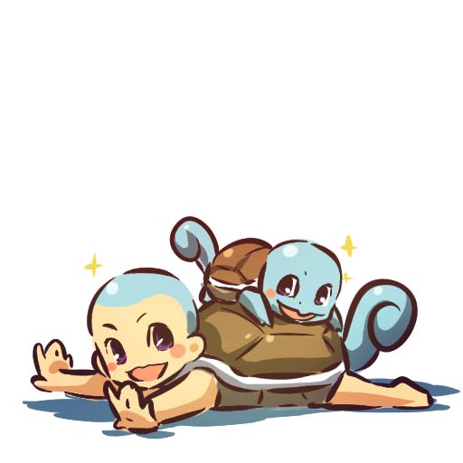 hitec, squirtle, moemon, nintendo, pokemon, pokemon rgby, 1990s (style), 1boy, bald, blush stickers, creature and personification, gen 1 pokemon, lying, male focus, on stomach, open mouth, personification, pokemon (creature), purple eyes, retro artstyle, shell, smile, sparkle, tail, turtle, turtle shell