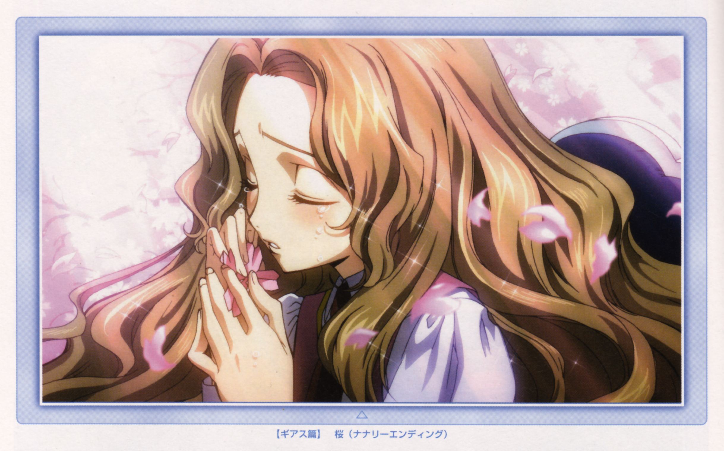 nunnally vi britannia, code geass, code geass: lost colors, highres, scan, 00s, closed eyes, petals, solo, tears