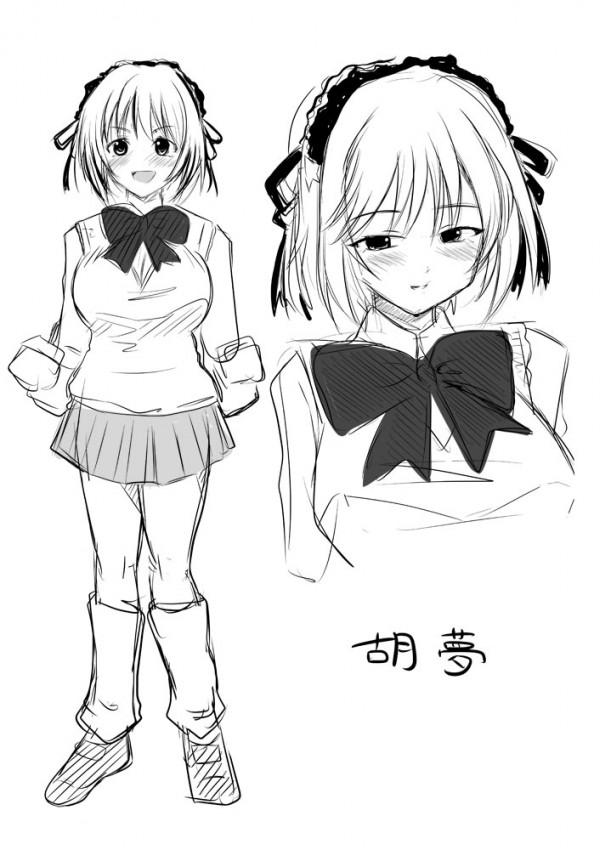 kurono kurumu, rosario+vampire, 00s, greyscale, monochrome, school uniform, serafuku, sketch