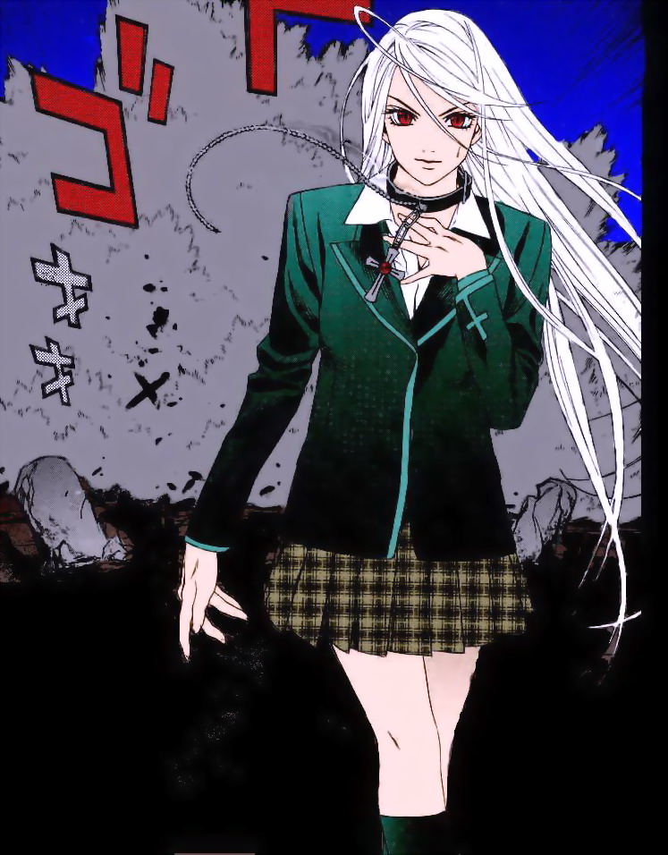 akashiya moka, inner moka, rosario+vampire, 00s, choker, long hair, red eyes, school uniform, serafuku, slit pupils, solo, vampire
