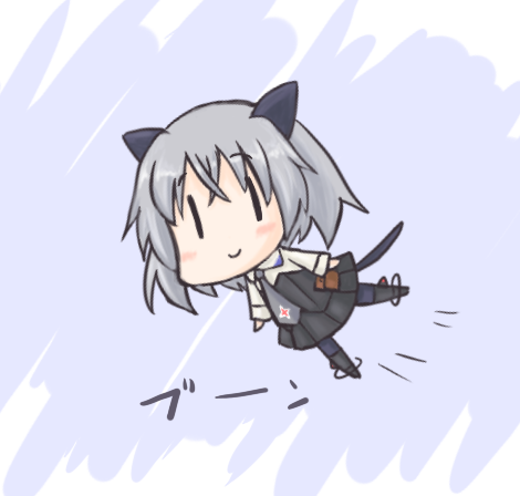 nekoyama, sanya v. litvyak, strike witches, world witches series, bad id, bad pixiv id, lowres, 00s, 1girl, animal ears, black pantyhose, cat ears, chibi, female focus, flying, pantyhose, solo, striker unit