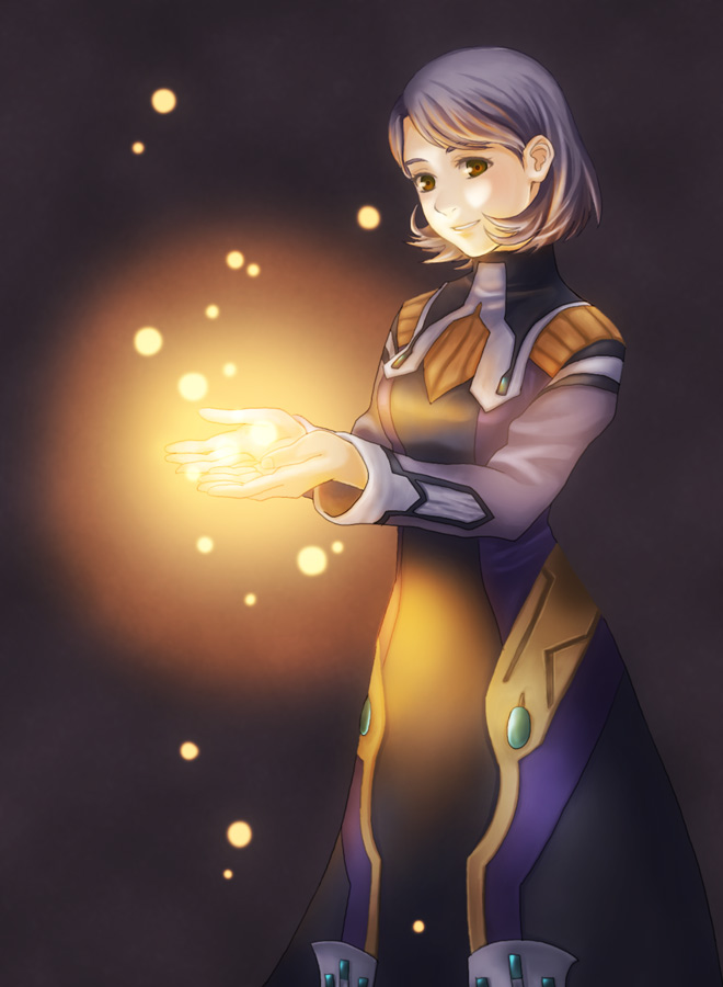 ohse, febronia, xenosaga, silver hair, bad id, bad pixiv id, 00s, 1girl, breasts, female focus, short hair, solo, yellow eyes