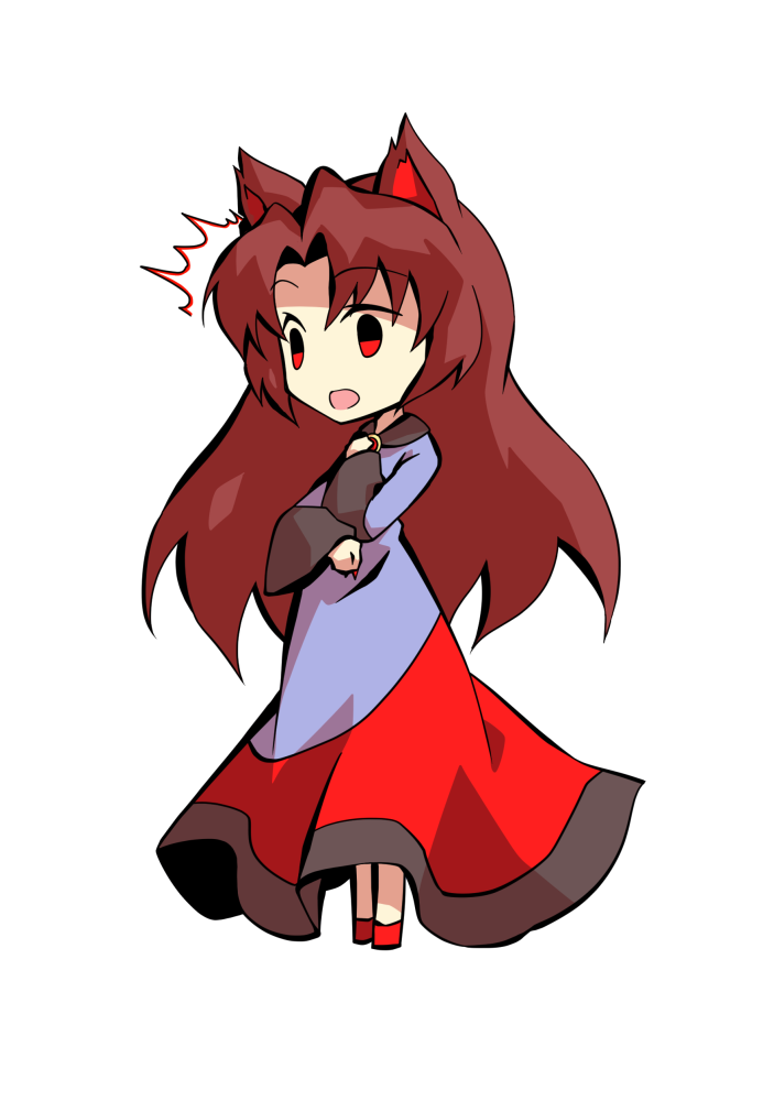 dairi, imaizumi kagerou, touhou, commentary request, large variant set, variant set, 1girl, ^^^, animal ears, black dress, boots, brown hair, deformed, dress, full body, hands up, long dress, long hair, looking ahead, multicolored dress, open mouth, red boots, red brooch, red dress, simple background, solo, standing, surprised, tachi-e, transparent background, white dress, wide-eyed, wide mouth, wolf ears, wolf girl