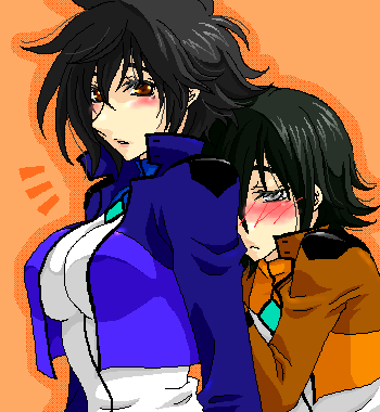 allelujah haptism, setsuna f. seiei, gundam, gundam 00, lowres, 00s, 1boy, 1girl, genderswap, genderswap (mtf), oekaki