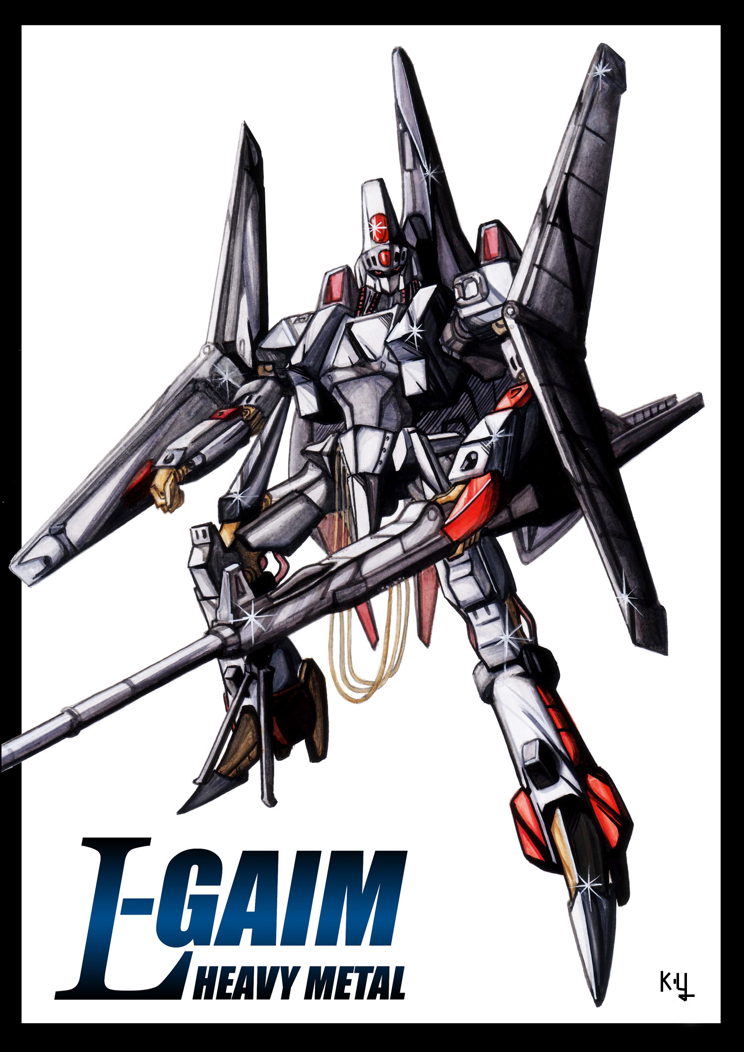 l-gaim mk ii, juusenki l-gaim, 1980s (style), highres, armor, helmet, machinery, mecha, no humans, oldschool, retro artstyle, robot, weapon