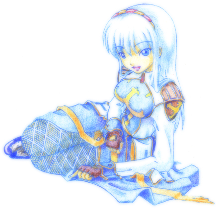 arch bishop (ragnarok online), ragnarok online, lowres, 1girl, blue eyes, blue hair, circlet, female focus, fishnet pantyhose, fishnets, gloves, laughing, long hair, matching hair/eyes, pantyhose, solo