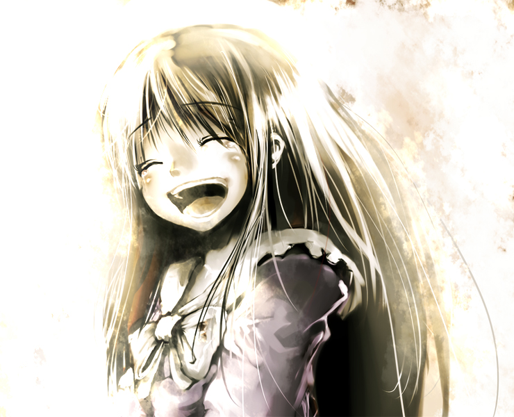 yae (mono110), houraisan kaguya, touhou, 1girl, closed eyes, female focus, happy, long hair, solo, upper body, white background