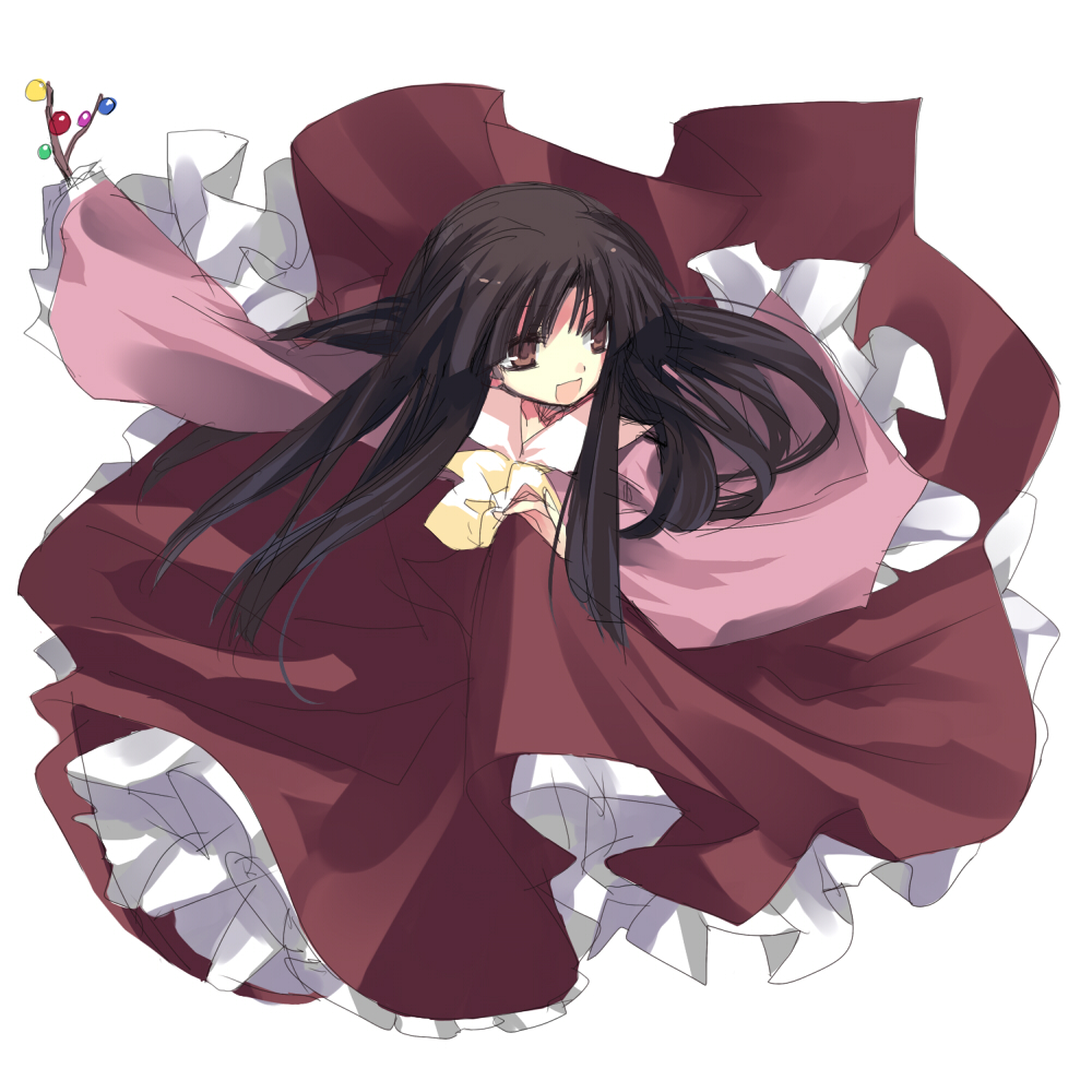 hanepochi, houraisan kaguya, touhou, bad id, bad pixiv id, 1girl, black hair, brown eyes, female focus, hime cut, long hair, simple background, solo, white background