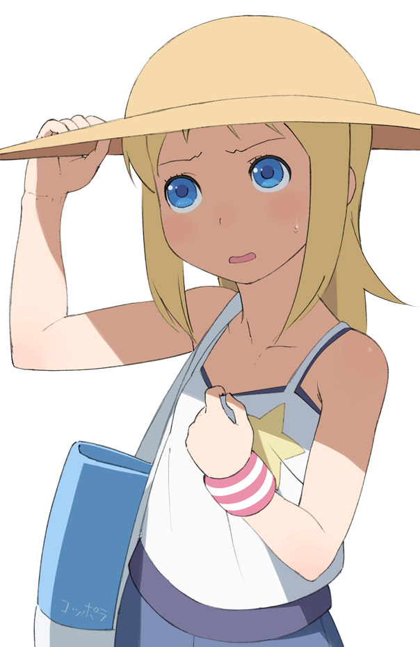 go robots, ana coppola, ichigo mashimaro, blonde hair, blue eyes, camisole, child, hat, solo, sweat, wristband