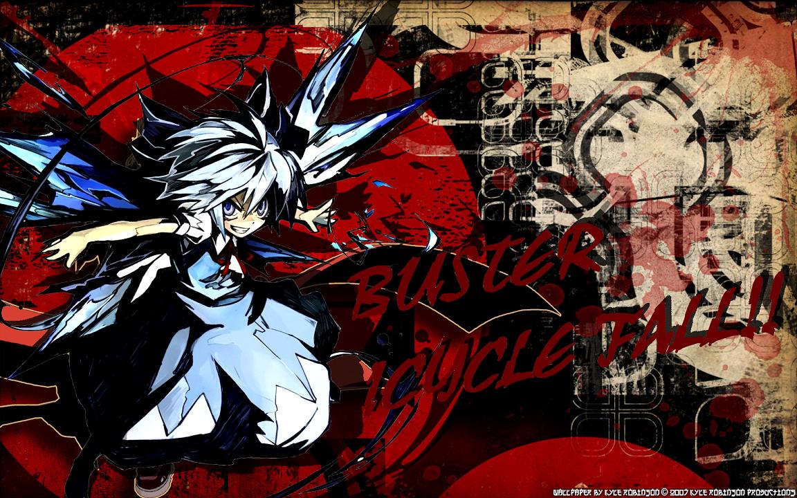 banpai akira, ddd (artist), cirno, embodiment of scarlet devil, touhou, third-party edit, 1girl, blue hair, female focus, ribbon, short hair, solo, wings