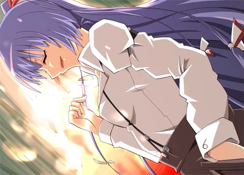 shin'ya (nanp), fujiwara no mokou, touhou, lowres, 1girl, female focus, long hair, ribbon, solo, standing