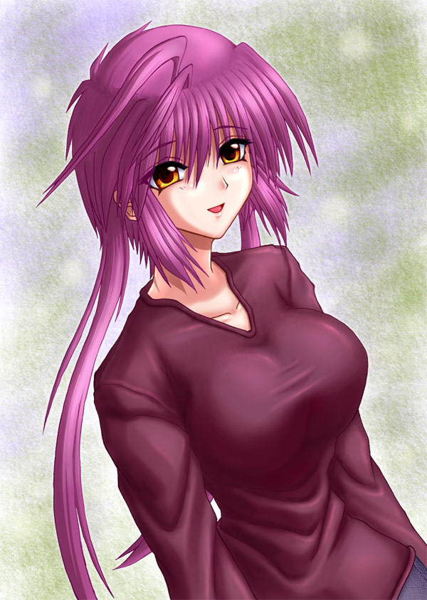tagme, 1girl, female focus, long hair, pink hair, smile, solo, yellow eyes