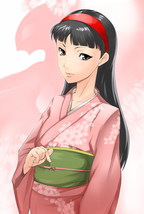 mikel (4hands), amagi yukiko, atlus, persona, persona 4, sega, 1girl, black eyes, black hair, female focus, hairband, japanese clothes, kimono, long hair, solo