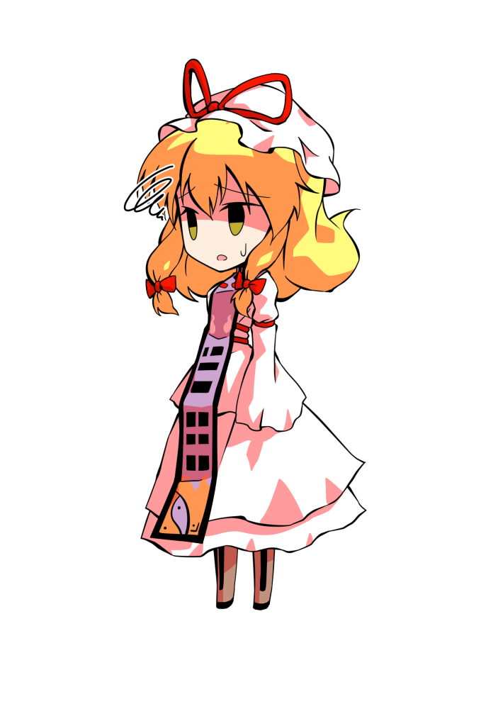 dairi, yakumo yukari, touhou, commentary request, large variant set, variant set, 1girl, blonde hair, boots, bow, brown boots, chibi, chibi only, dress, full body, hair between eyes, hat, hat ribbon, red bow, red ribbon, ribbon, short hair with long locks, sleeves past fingers, sleeves past wrists, solo, tachi-e, transparent background, white dress, white hat, wide sleeves