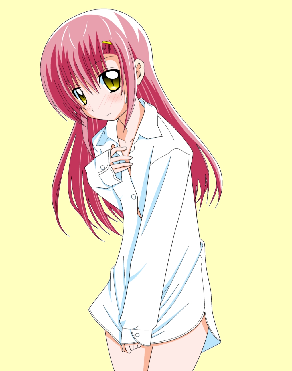 katsura hinagiku, hayate no gotoku!, highres, non-web source, 00s, blush, dress shirt, pink hair, shirt, solo, sweatdrop, yellow eyes