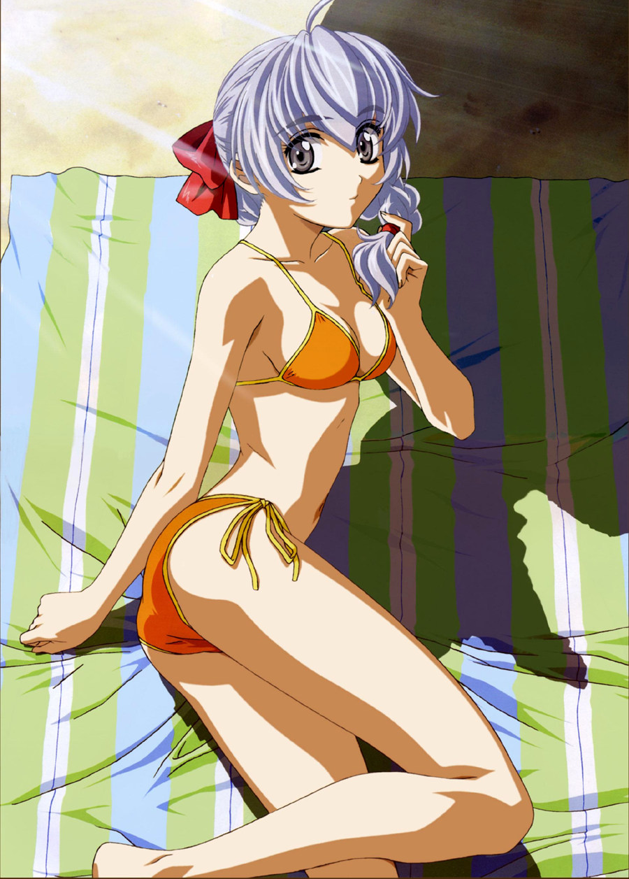 full metal panic!, highres, tagme, 00s, beach, bikini, braid, swimsuit