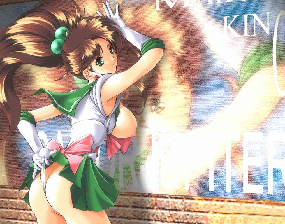kino makoto, sailor jupiter, bishoujo senshi sailor moon, 1990s (style), 1girl, ass, breasts, brown hair, female focus, green eyes, nipples, panties, ponytail, solo, underwear