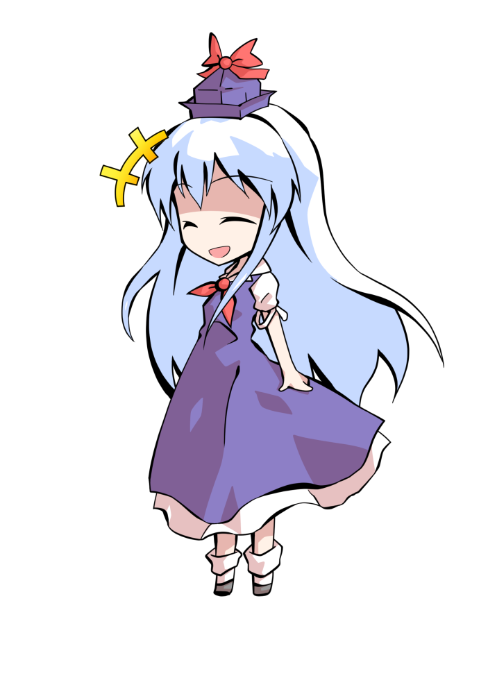 dairi, kamishirasawa keine, touhou, commentary request, large variant set, variant set, 1girl, blue dress, blue hair, blue hat, chibi, chibi only, dress, full body, grey shoes, hat, long hair, neckerchief, red neckerchief, shirt, shoes, short sleeves, socks, solo, tachi-e, transparent background, white shirt, white socks
