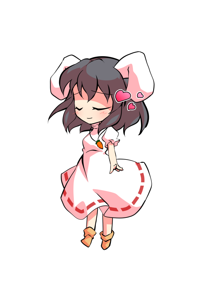 dairi, inaba tewi, touhou, commentary request, large variant set, variant set, 1girl, animal ears, black hair, breasts, carrot necklace, chibi, chibi only, dress, full body, hair between eyes, jewelry, medium hair, necklace, orange socks, puffy short sleeves, puffy sleeves, rabbit ears, rabbit girl, short sleeves, socks, solo, tachi-e, transparent background, white dress