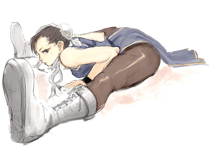 chun-li, capcom, street fighter, 1girl, boots, bun cover, china dress, chinese clothes, double bun, dress, female focus, hair bun, pantyhose, pelvic curtain, solo, spikes, thighs