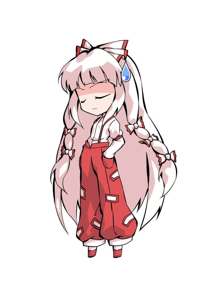 dairi, fujiwara no mokou, touhou, commentary request, large variant set, variant set, 1girl, chibi, chibi only, collared shirt, full body, hands in pockets, long hair, long sleeves, pants, red pants, red shoes, shirt, shoes, sidelocks, socks, solo, suspender pants, tachi-e, transparent background, very long hair, white hair, white shirt, white socks