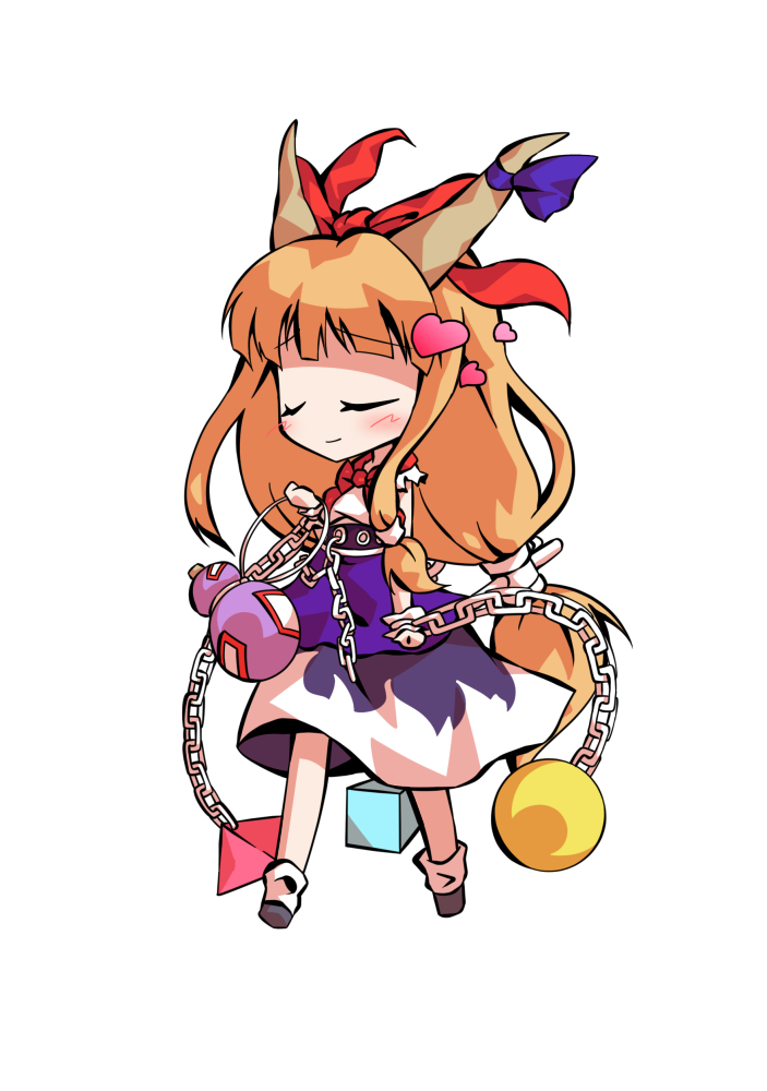 dairi, ibuki suika, touhou, commentary request, large variant set, variant set, 1girl, black shoes, chain, chibi, chibi only, full body, hand up, horns, legs apart, long hair, orange hair, purple skirt, shirt, shoes, skirt, socks, solo, tachi-e, transparent background, weights, white shirt, white socks