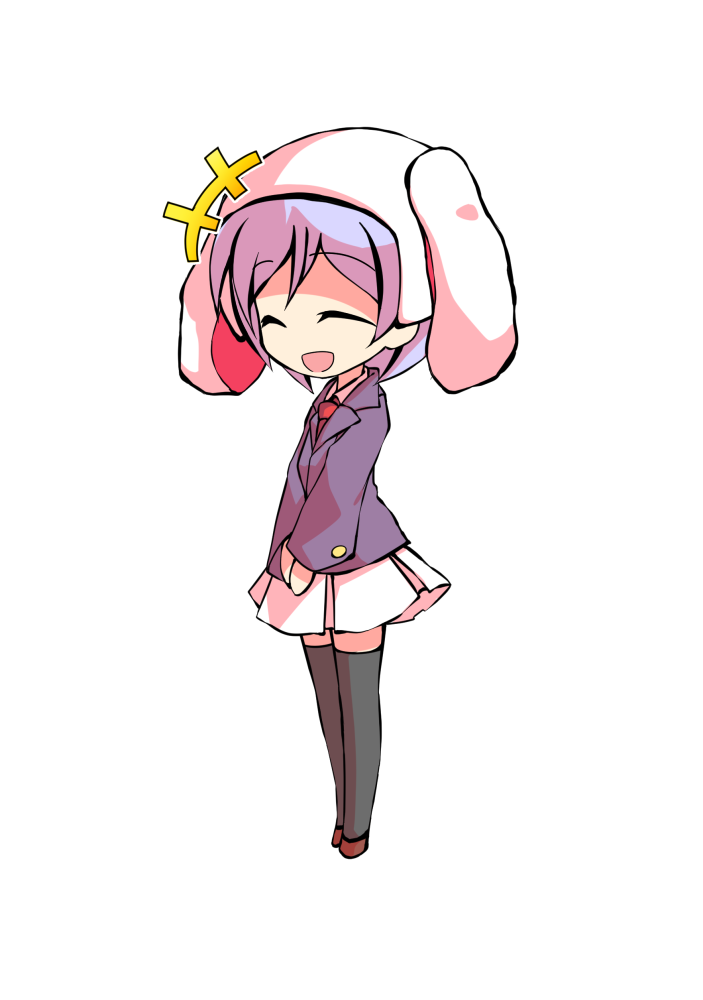 dairi, reisen (touhou bougetsushou), touhou, commentary request, large variant set, variant set, 1girl, animal hood, black thighhighs, business suit, buttons, chibi, chibi only, formal clothes, full body, hair between eyes, hood, necktie, purple hair, rabbit hood, red necktie, red shoes, shoes, short hair, skirt, solo, suit, tachi-e, thighhighs, transparent background, white skirt