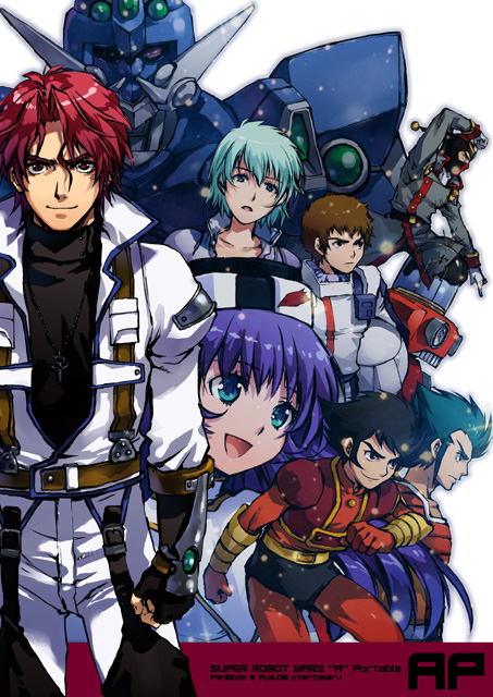 nakamura kanko, aina saharin, amuro ray, axel almer, haran banjou, kabuto kouji, misumaru yurika, schwarz bruder, soulgain, tsurugi tetsuya, banpresto, char's counterattack, g gundam, great mazinger, gundam, gundam 08th ms team, kidou senkan nadesico, mazinger (series), mazinger z, mobile suit gundam, muteki kojin daitarn 3, muteki koujin daitarn 3, super robot wars, super robot wars advance, super robot wars advance portable, super robot wars advanced portable, toei company, pilot suit, 1970s (style), 1990s (style), 2girls, 5boys, :d, aqua hair, armor, belt, blue eyes, blush, buckle, crossover, helmet, long hair, long sleeves, looking at viewer, machinery, multiple boys, multiple girls, oldschool, open mouth, pants, purple hair, red hair, retro artstyle, short hair, smile, sweater, very long hair