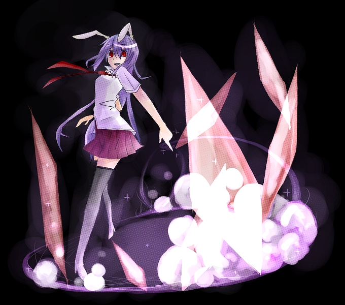 watase (pixiv), reisen udongein inaba, touhou, bad id, bad pixiv id, 1girl, animal ears, female focus, long hair, necktie, purple hair, rabbit ears, red eyes, skirt, solo, thighhighs