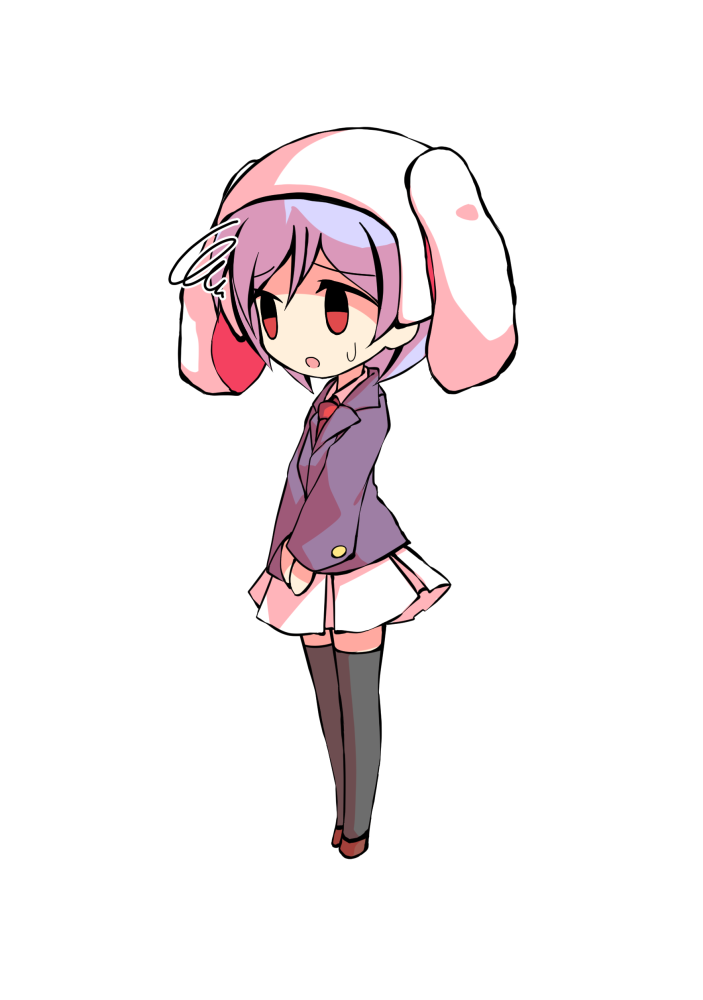dairi, reisen (touhou bougetsushou), touhou, commentary request, large variant set, variant set, 1girl, animal hood, black thighhighs, business suit, buttons, chibi, chibi only, formal clothes, full body, hair between eyes, hood, necktie, purple hair, rabbit hood, red necktie, red shoes, shoes, short hair, skirt, solo, suit, tachi-e, thighhighs, transparent background, white skirt
