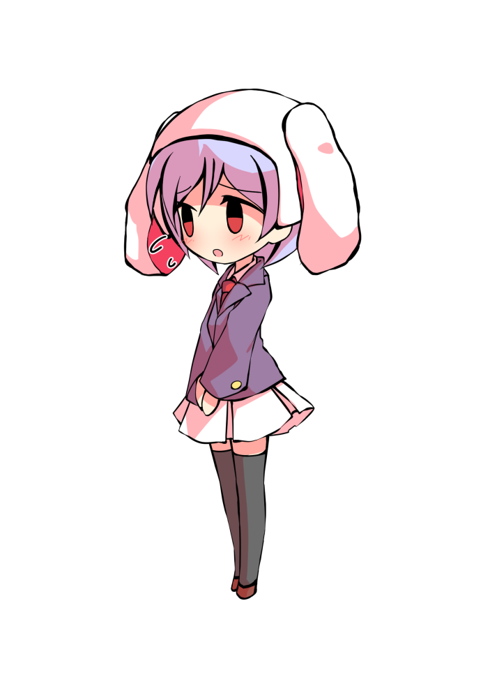 dairi, reisen (touhou bougetsushou), touhou, commentary request, large variant set, variant set, 1girl, animal hood, black thighhighs, business suit, buttons, chibi, chibi only, formal clothes, full body, hair between eyes, hood, necktie, purple hair, rabbit hood, red necktie, red shoes, shoes, short hair, skirt, solo, suit, tachi-e, thighhighs, transparent background, white skirt