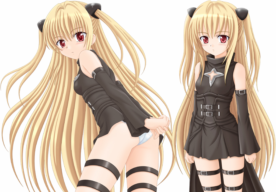 miracle!, konjiki no yami, to love-ru, 00s, blonde hair, detached sleeves, long hair, panties, pantyshot, red eyes, thigh strap, twintails, two side up, underwear, very long hair, white panties