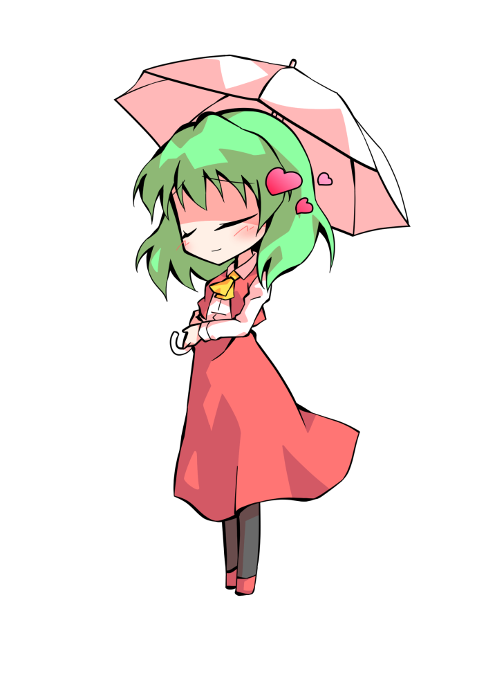 dairi, kazami yuuka, touhou, commentary request, large variant set, variant set, 1girl, ascot, chibi, chibi only, collared shirt, full body, green hair, hair between eyes, holding, holding umbrella, long skirt, long sleeves, medium hair, red skirt, red vest, shirt, skirt, solo, tachi-e, transparent background, umbrella, vest, white shirt, white umbrella, yellow ascot