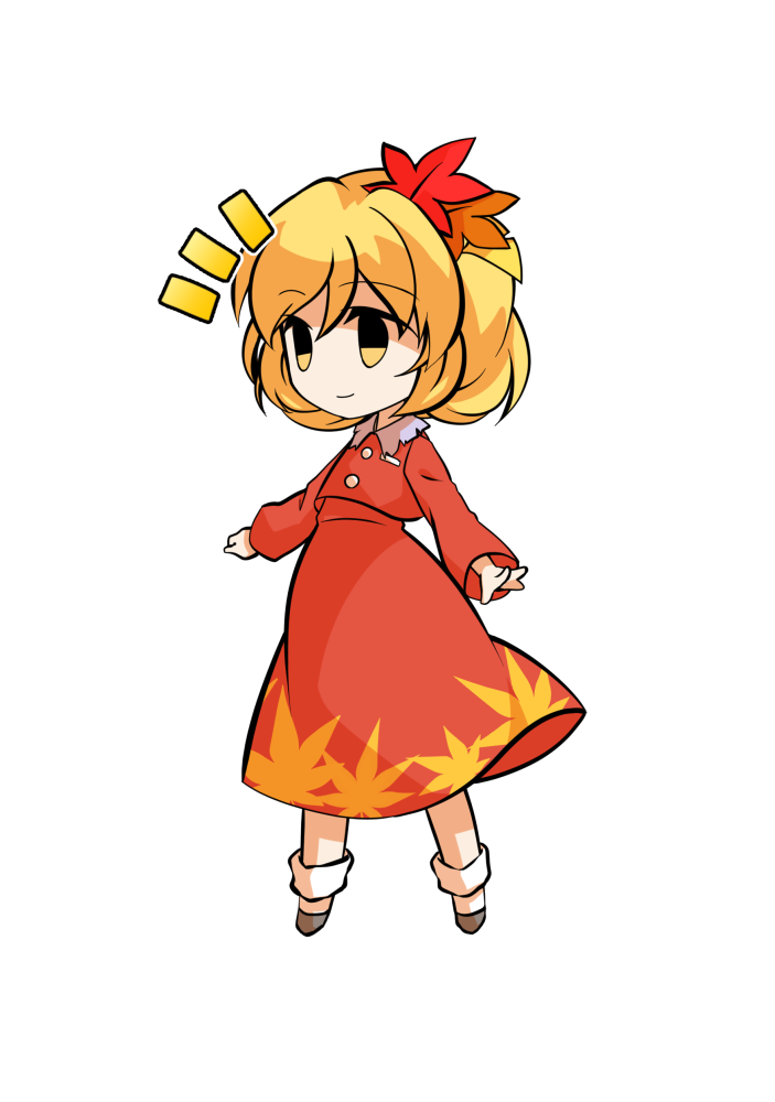 dairi, aki shizuha, touhou, commentary request, large variant set, variant set, 1girl, a-pose, autumn leaves, blonde hair, buttons, chibi, chibi only, contrast collar, full body, grey shoes, hair between eyes, hair ornament, leaf, leaf hair ornament, leaf print, legs apart, long skirt, outstretched arms, red skirt, shoes, short hair, skirt, socks, solo, tachi-e, transparent background, white socks