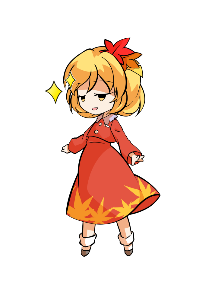 dairi, aki shizuha, touhou, commentary request, large variant set, variant set, 1girl, a-pose, autumn leaves, blonde hair, buttons, chibi, chibi only, contrast collar, full body, grey shoes, hair between eyes, hair ornament, leaf, leaf hair ornament, leaf print, legs apart, long skirt, outstretched arms, red skirt, shoes, short hair, skirt, socks, solo, tachi-e, transparent background, white socks