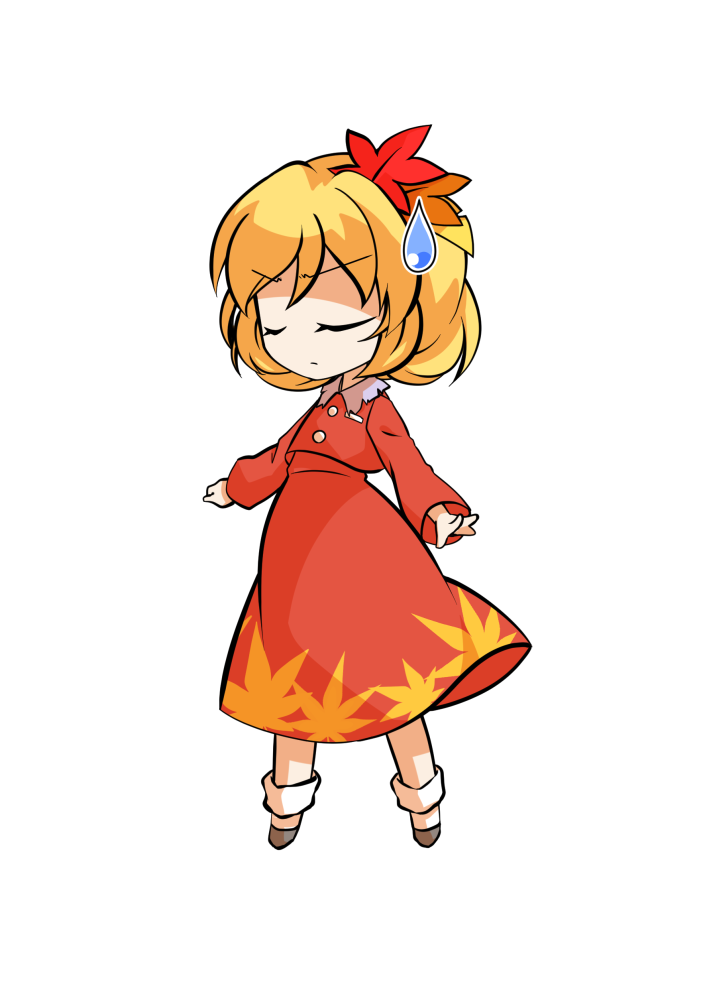 dairi, aki shizuha, touhou, commentary request, large variant set, variant set, 1girl, a-pose, autumn leaves, blonde hair, buttons, chibi, chibi only, contrast collar, full body, grey shoes, hair between eyes, hair ornament, leaf, leaf hair ornament, leaf print, legs apart, long skirt, outstretched arms, red skirt, shoes, short hair, skirt, socks, solo, tachi-e, transparent background, white socks