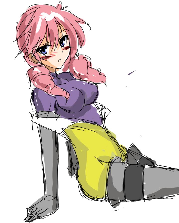 gippo, feldt grace, gundam, gundam 00, bad id, bad pixiv id, 00s, 1girl, blush, bodysuit, elbow gloves, female focus, gloves, oekaki, solo, thighhighs