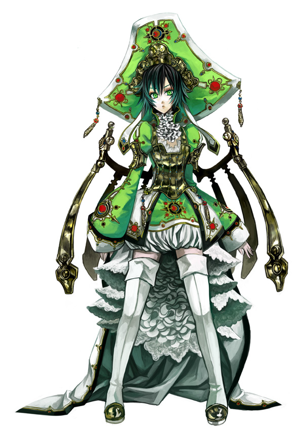 osamu (jagabata), seth nightroad, trinity blood, 00s, black hair, boots, green eyes, hat, short hair, solo, thigh boots, thighhighs