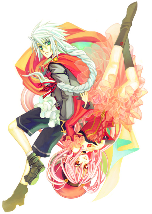 osamu (jagabata), another blood, daijuuji kuzaku, demonbane, silver hair, bad id, bad pixiv id, 00s, boots, braid, dress, hat, long hair, pink hair