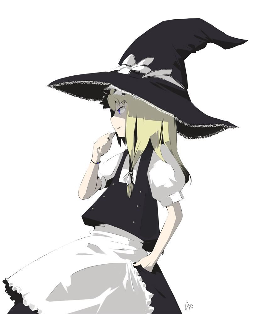 inemuri uno, kirisame marisa, touhou, bad id, bad pixiv id, 1girl, blonde hair, blue eyes, female focus, hat, simple background, solo, witch, witch hat