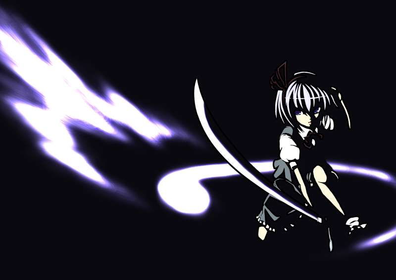 tsuttsu, konpaku youmu, konpaku youmu (ghost), touhou, 1girl, female focus, hitodama, katana, solo, sword, weapon