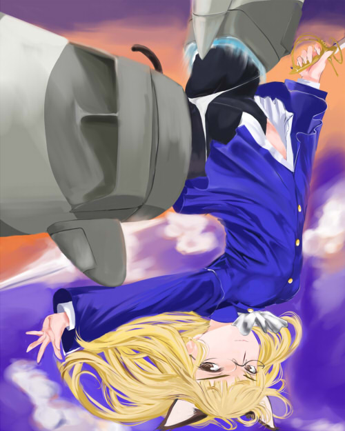 ankoku emu shougun, perrine h. clostermann, strike witches, world witches series, bad id, bad pixiv id, 00s, 1girl, animal ears, female focus, pantyhose, solo, striker unit, tail