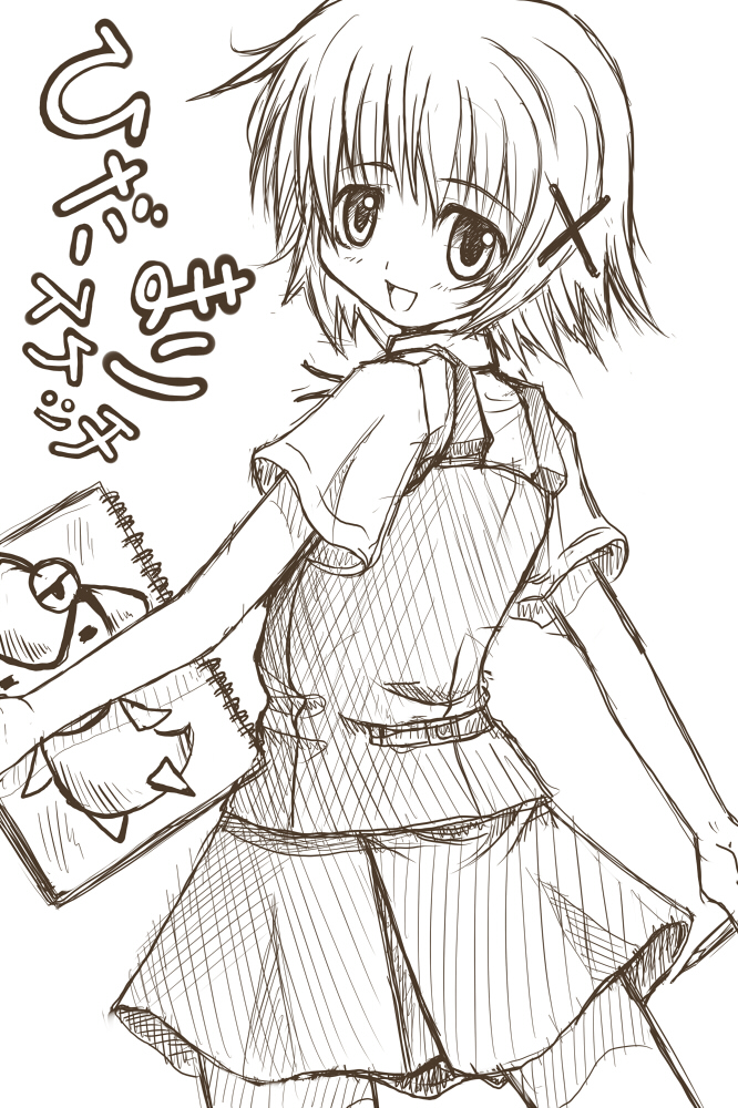 gao (artist), gao (naodayo), yuno (hidamari sketch), hidamari sketch, bad id, bad pixiv id, unfinished, 00s, greyscale, monochrome, school uniform, sketch, solo, yamabuki high school uniform