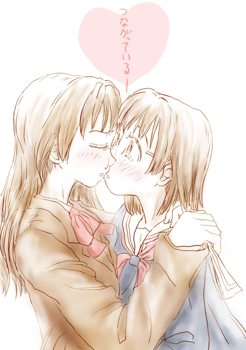 ohira makoto, ouhira makoto, amasawa yuuko, okonogi yuuko, dennou coil, 00s, 2girls, glasses, kiss, long hair, multiple girls, school uniform, serafuku, short hair, tears, yuri