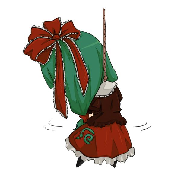 niji (nijioki), kagiyama hina, touhou, bad id, bad pixiv id, 1girl, death, female focus, full body, noose, simple background, solo, suicide, white background